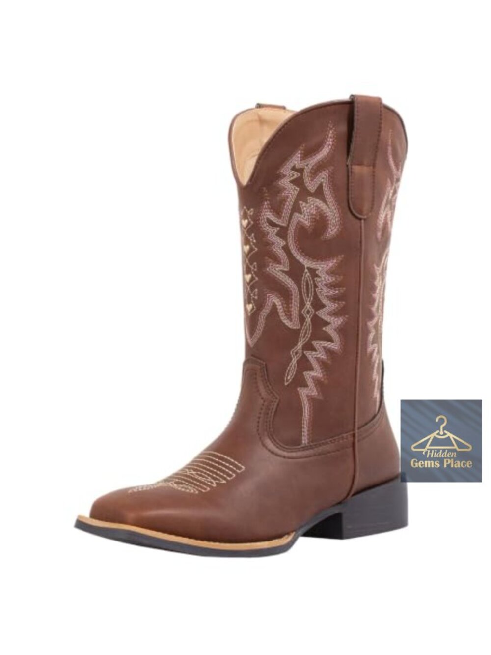 Womens Square Toe Cowboy Boots Wide Calf Faux Leather Pull-On Mid-Calf